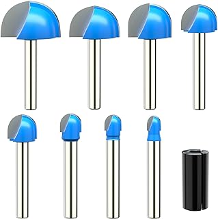 1/4 Inch Shank Round Nose Cove Core Box Router Bit Double Flute Woodworking Tool- 1/4" 5/16" 3/8" 1/2" 5/8" 3/4" 7/8" 1" Cutting Diameter Solid Carbide Router Bit for Woodworking-8Pcs