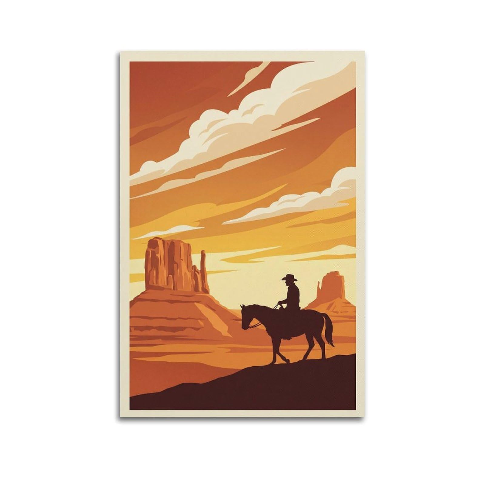 XKUGA Cowboy Desert Sunset Poster Western Horseback Riding Old West Modern Decorative Canvas Prints - Ideal Wall Art for Family, Man Cave, Game Room, Boys & Girls Bedroom 24x36inch(60x90cm)