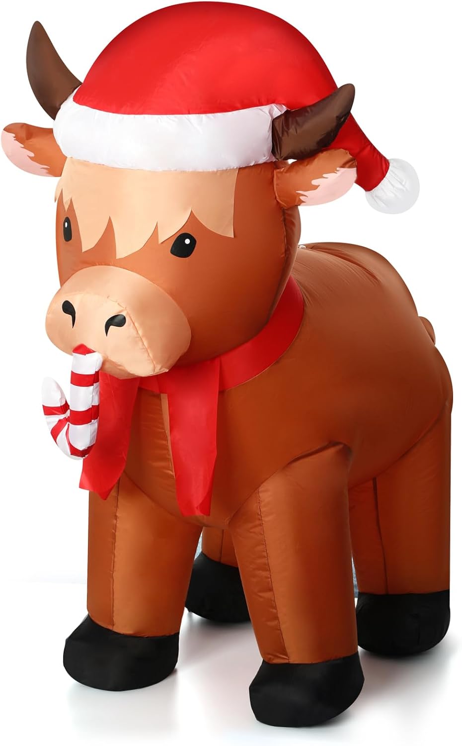 Kitticcino 4 Ft Christmas Highland Cow Inflatables in Santa
