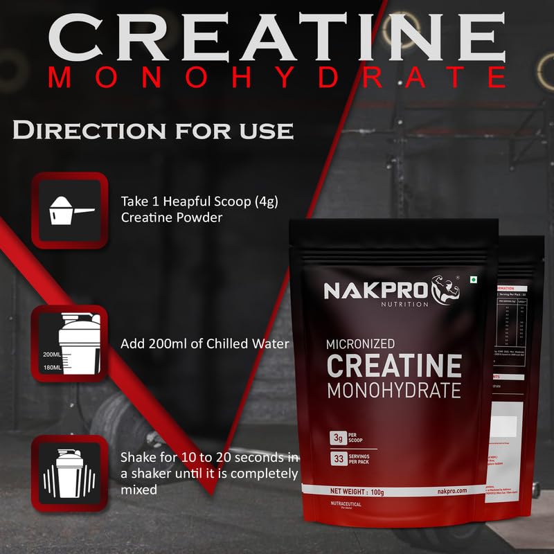 NAKPRO NUTRITION Micronised Creatine Monohydrate | 100g (33 Servings) | Unflavoured | Trustified Certified | Rapid Absorption Pre/Post Workout 2