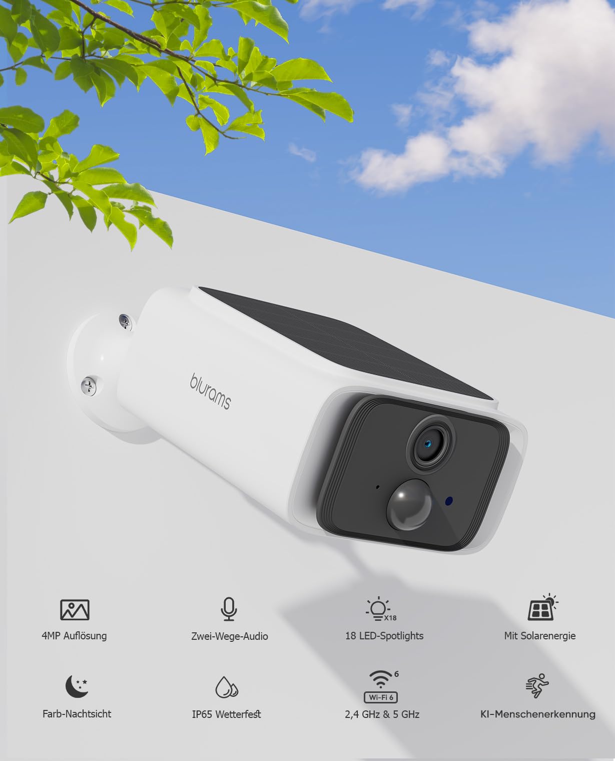 blurams 2K Überwachungskamera Aussen Akku Solar Kabellos Dual-Band WLAN