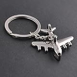 Metal Keyring Keychain with Aeroplane Charm, Silver