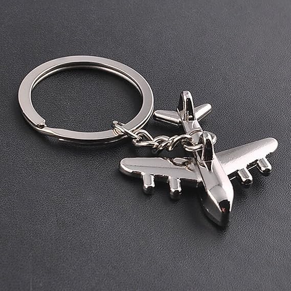 Metal Keyring Keychain with Aeroplane Charm, Silver-picture-39