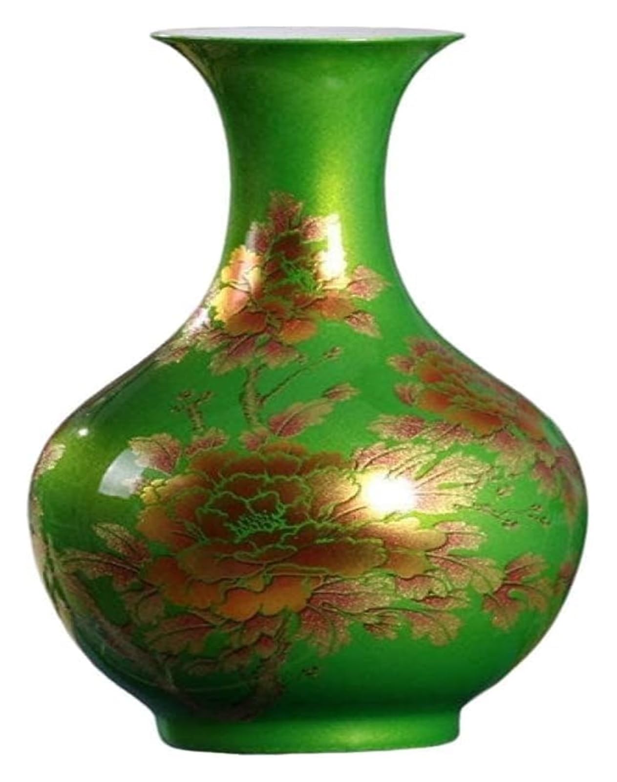 Bzgpmfud One Color Vase Desktop Vases Galvanized Can Decoration Chinese Style Classical Porcelain Crystal Glaze Flower Decor Famille Rose Vases- High:(High: 22Cm)