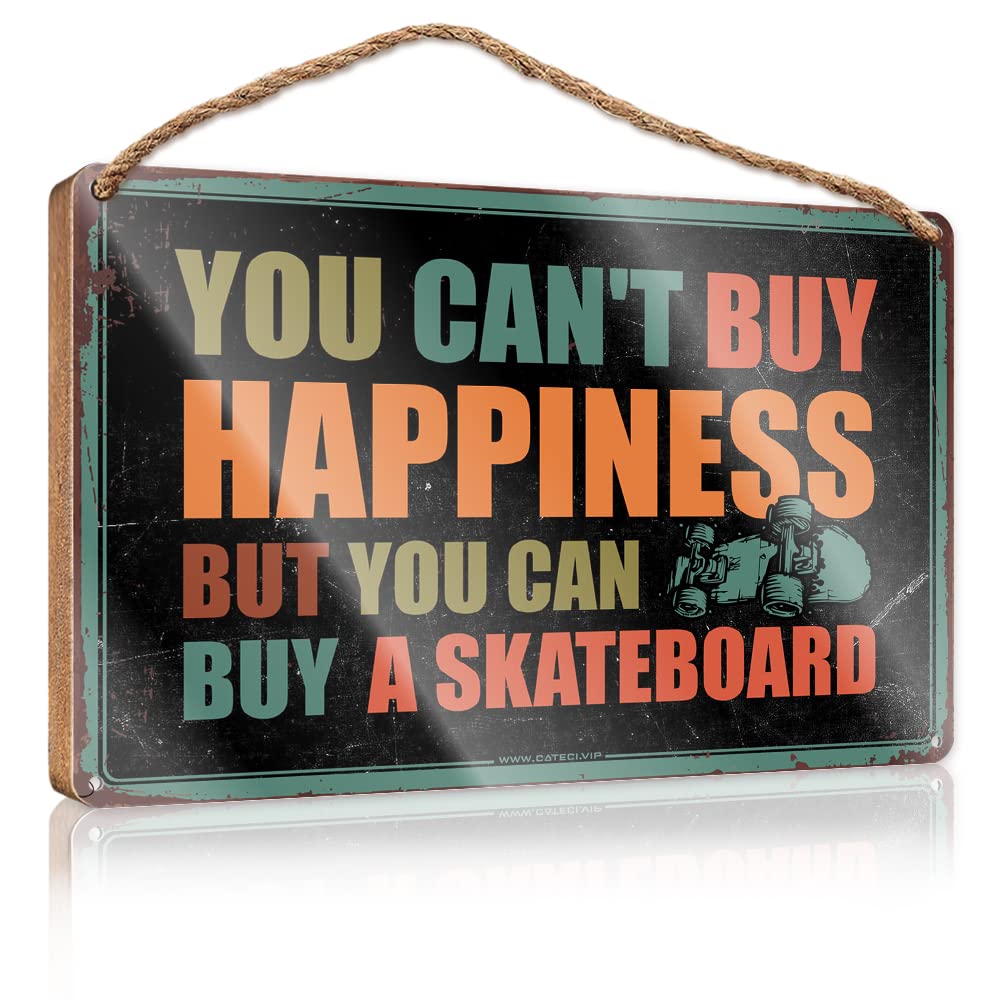FZFN Wood Decor Sign You Can'T Buy Happiness But You Can Buy A Skateboard Wooden Sign Farm Hanging Door Sign Funny Room Signs(15X28CM)