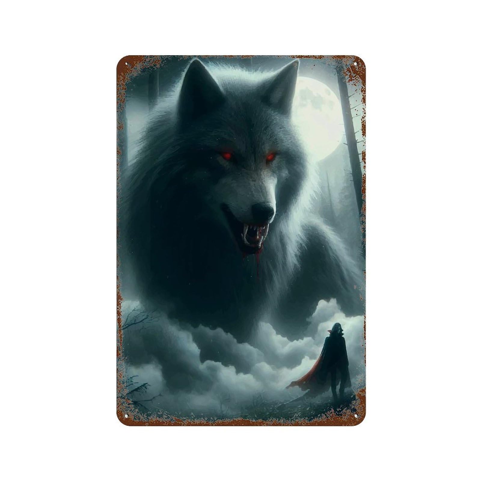 THE WOLF AND THE VAMPIRE Decorative Tin Sign 11.8"x7.9", Vintage Wall Decor for Garage, Pub Or Kitchen