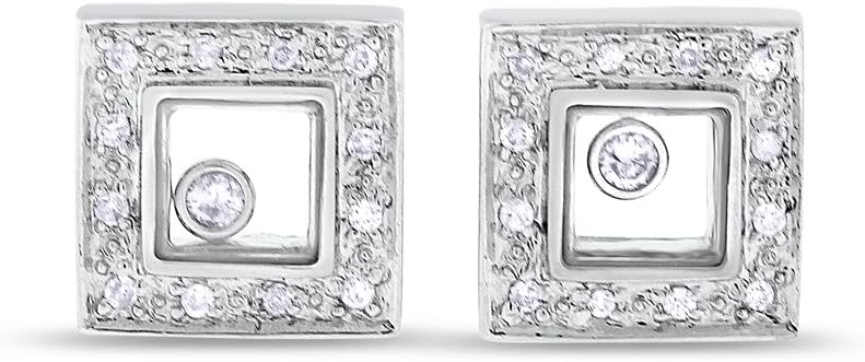 0.20 CT Natural Floating Diamond in Glass Earrings in Solid 14k White Gold
