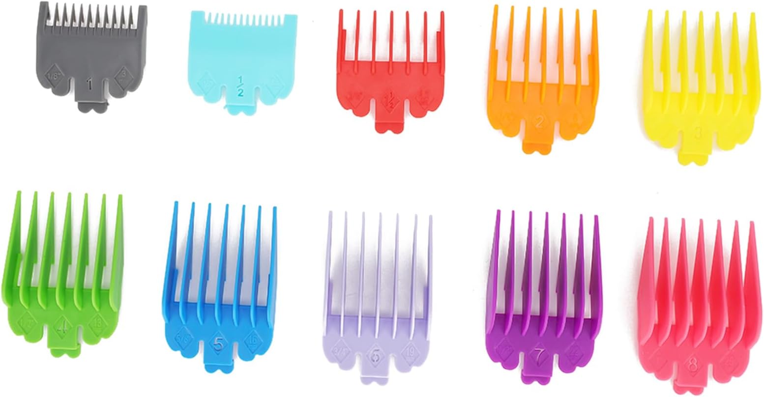 10pcs Professional Hair Clipper Guards Cutting Guides, Color Coded Clipper Combs Replacement - 1/16 to 1