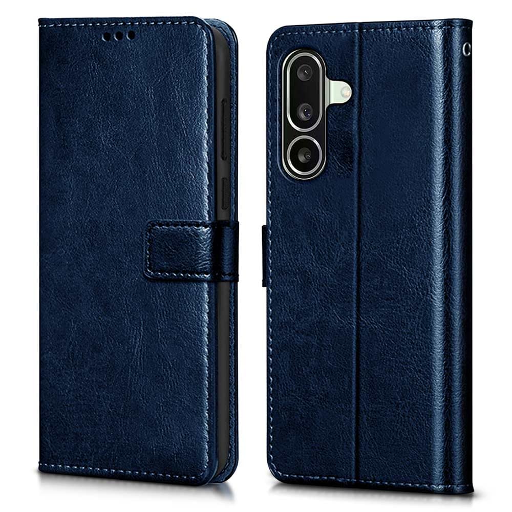 WOW IMAGINE Shock Proof Flip Cover Back Case Cover for Samsung Galaxy M36 5G | Samsung Galaxy F36 5G (Flexible | Leather Finish | Card Pockets Wallet & Stand | Blue)
