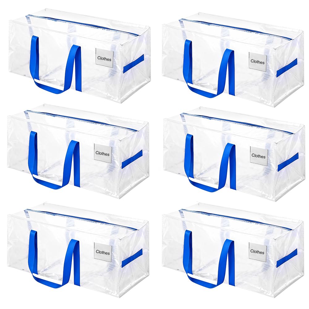 Sac de déménagement robuste transparent Lot de 6 pour vêtements et couettes