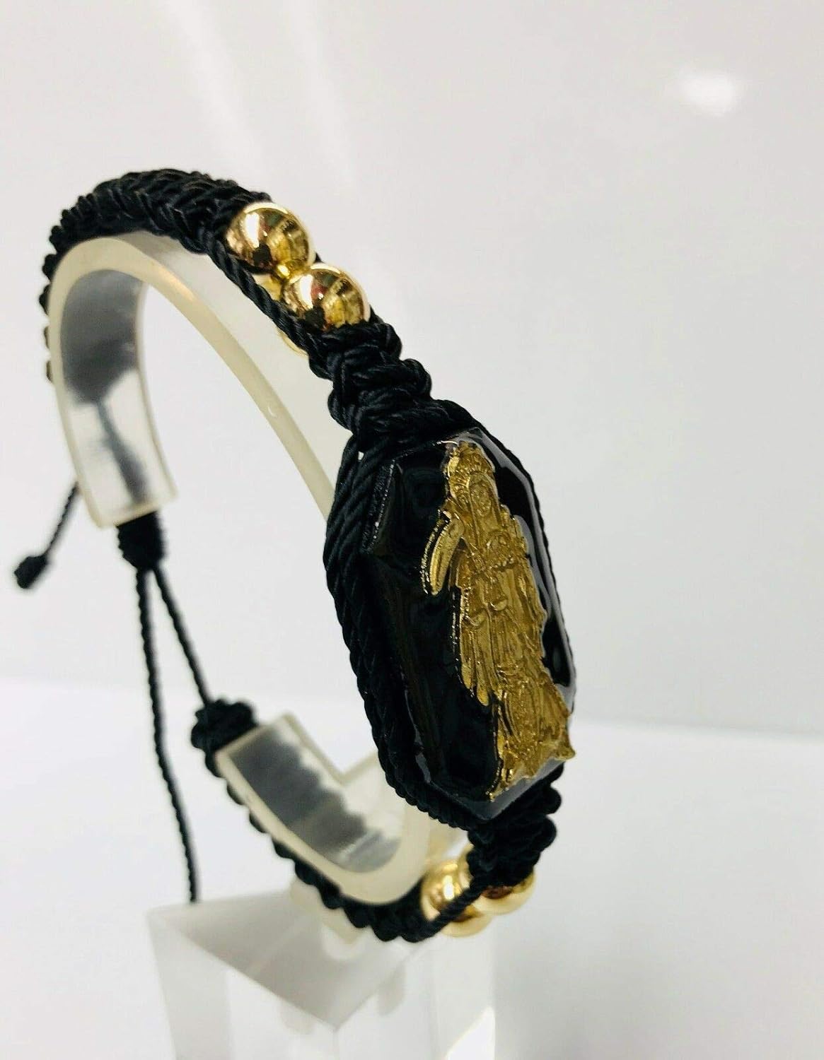 Santuario Jerwelry Holy Death Reaper Bracelet Santa Muerte Blanca bolas de oro laminado