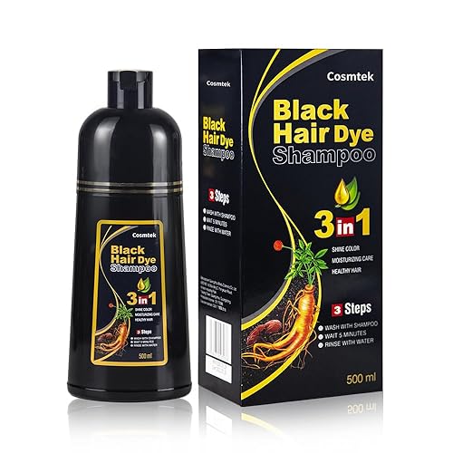 Champú de tinte negro para cabello gris, champú semipermanente de color para el cabello para mujeres y hombres, hierbas y sin amoníaco, cobertura 3
