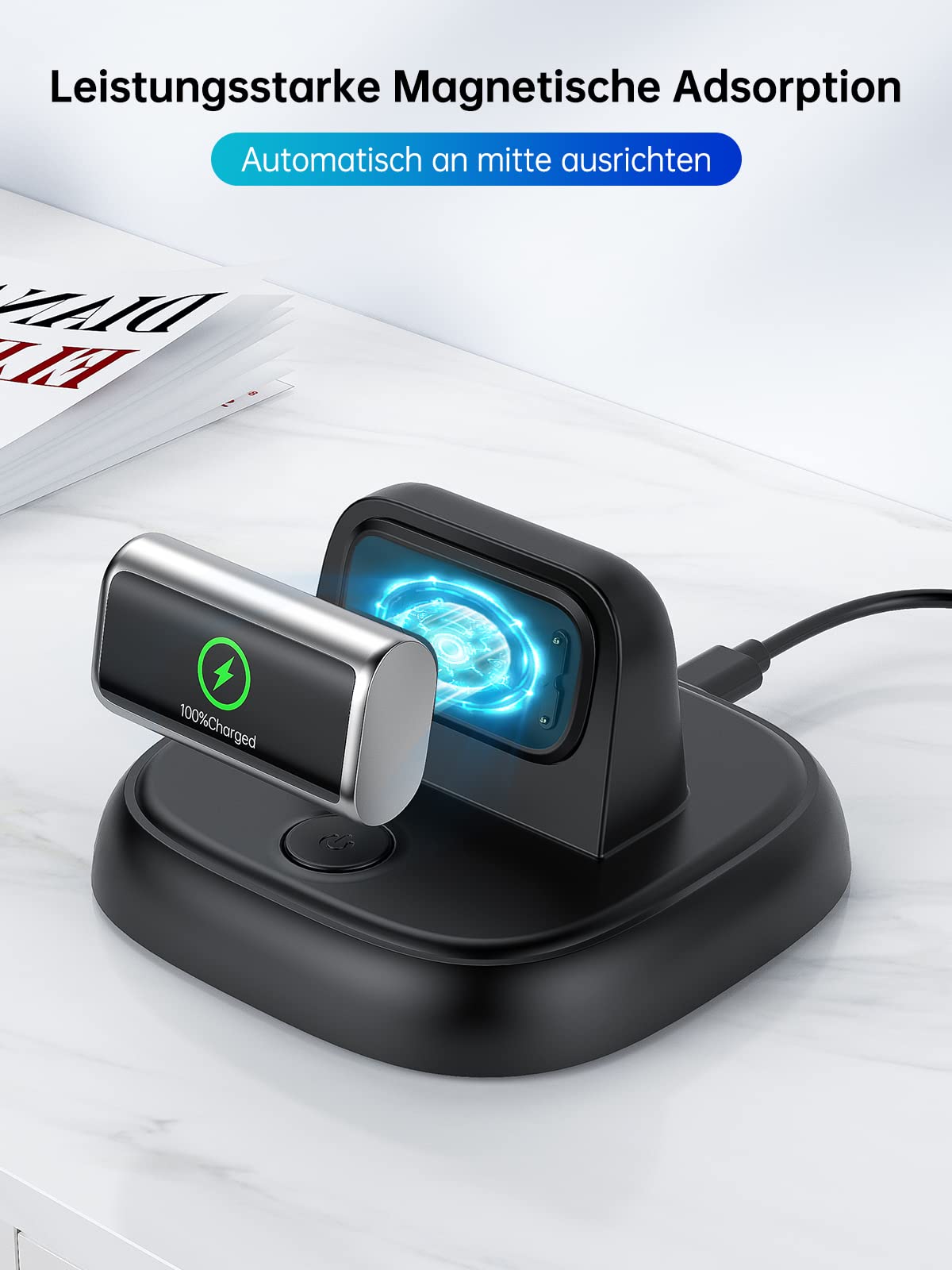 LVFAN Ladegerät für Fitbit Charge 6, Ladekabel mit Reset Taste, Schnell Ladegerät Ständer Smartwatch Ersatzkabel Magnetische Ladestation für Fitbit Charge 6/5 / Luxe - Schwarz