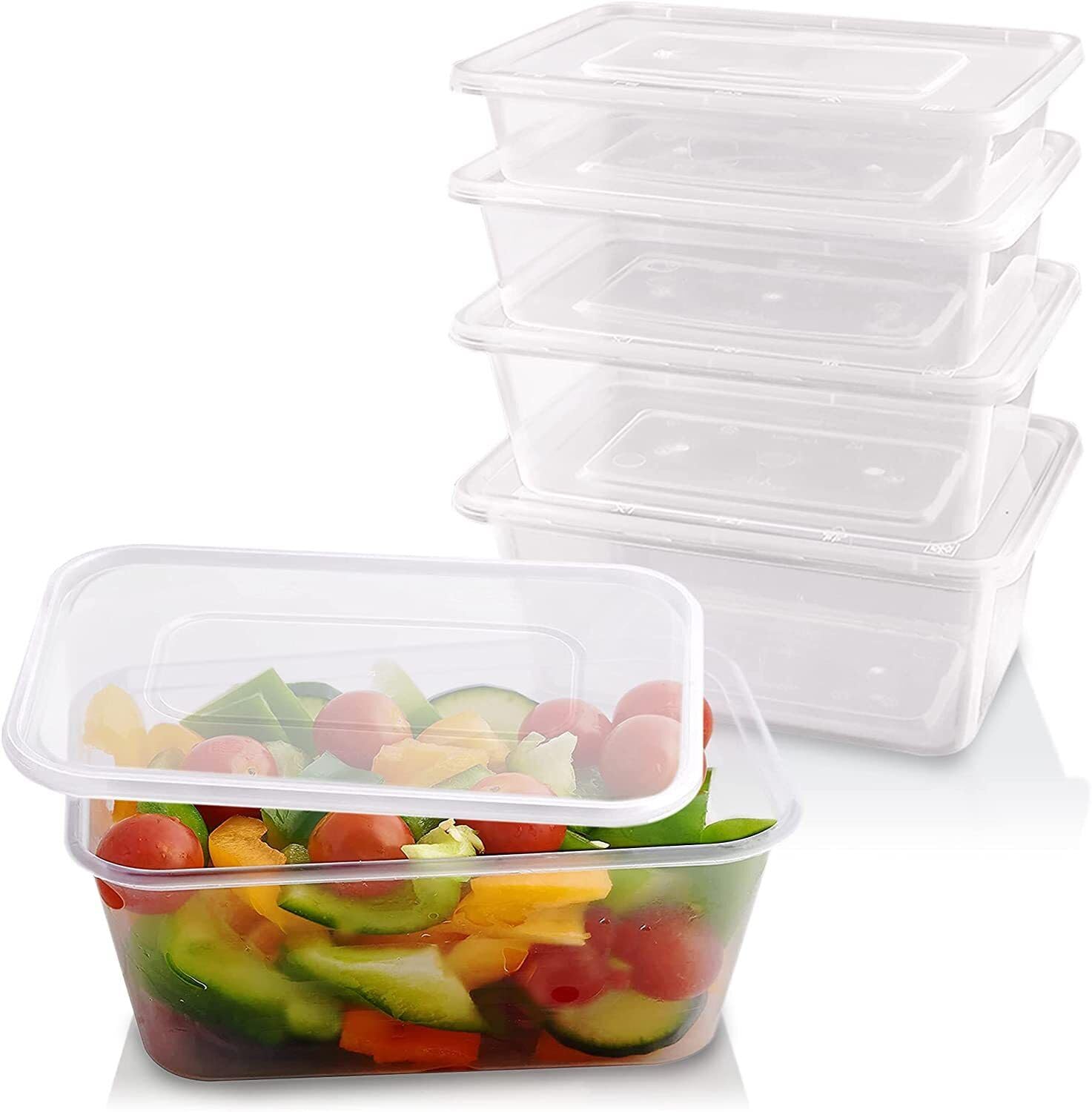 ARA CHOICE 750ml Clear Plastic Reusable Food Containers Storage Launch Boxes With Lids Meal Prep Boxes Tubs Rectangle Durable Microwave Takeaway (30)