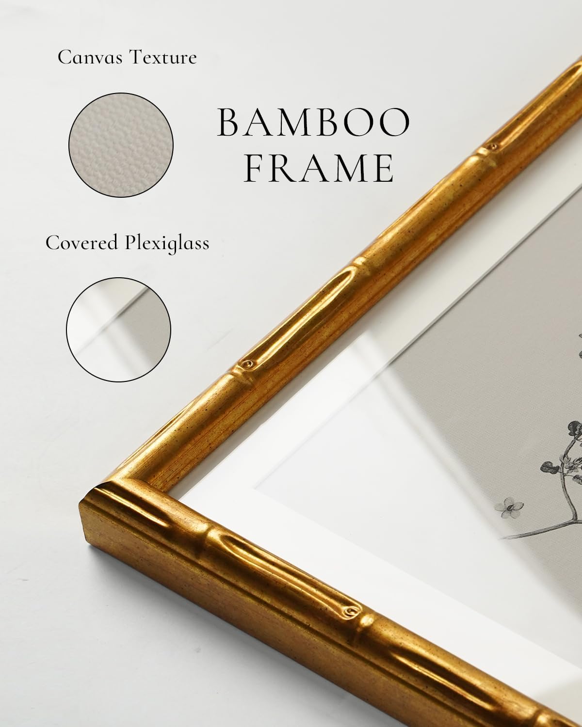 InSimSea Gold Bamboo Framed Canvas Wall Art, Retro Blue Hydrangea Botanical Prints, Antique Flowers Picture Frame with Mat, Victorian Home Wall Decor for Kitchen Living Room Bedroom, 11x14inch