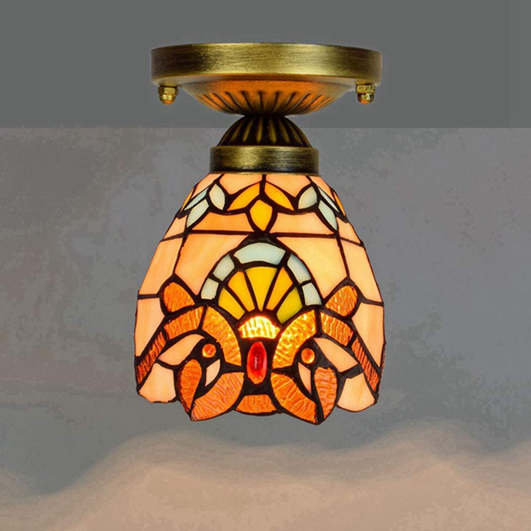 FUIBEJAE 6 INCH Tiffany Stained Glass Ceiling Lamp,Entrance Hall Dining Room Living Room Bedroom Study Balcony Aisle Corridor Ceiling Lamp fixtures Flush Mount