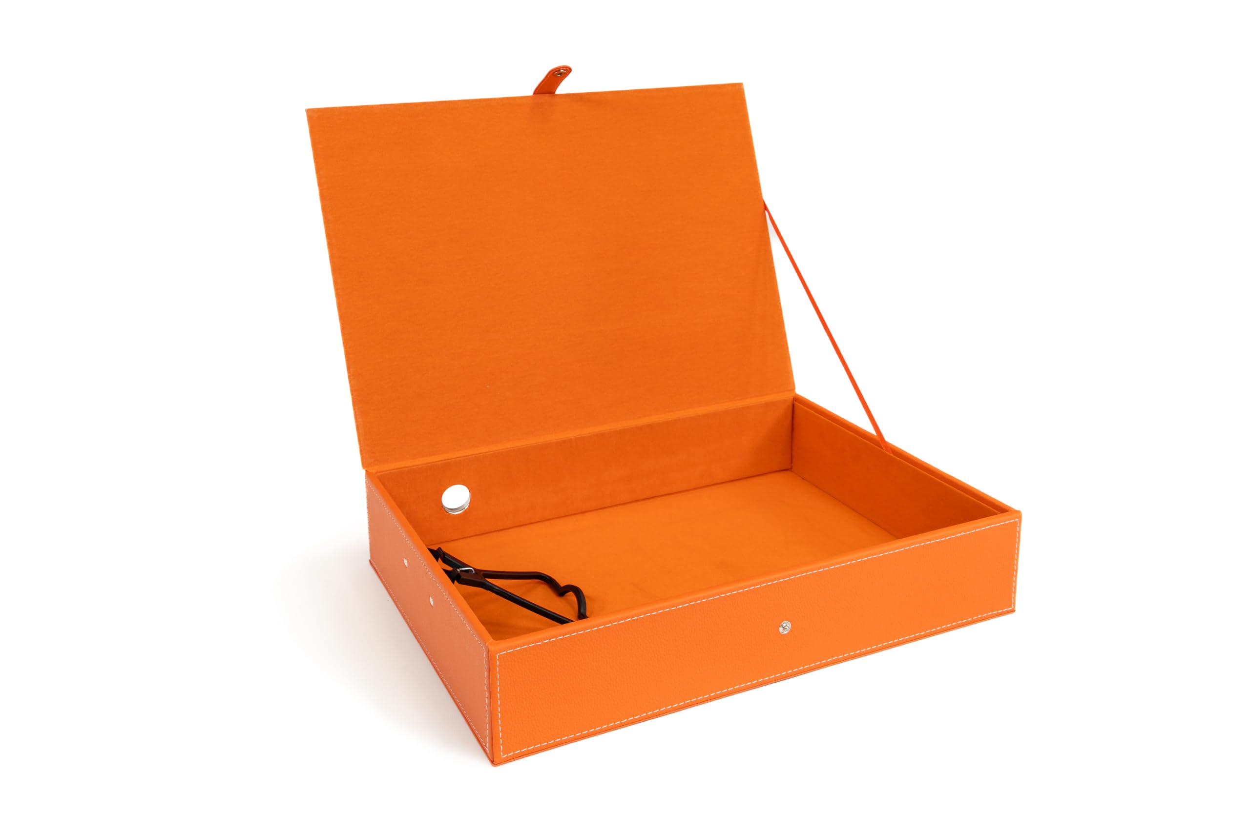 Osco Faux Leather Box File – Paperwork Archive, A4 Document Storage Box with Lock Spring & Press-Stud Fastening, Stylish Home & Office Filing Solution, 37.5×26.5×8 cm, Single, Orange