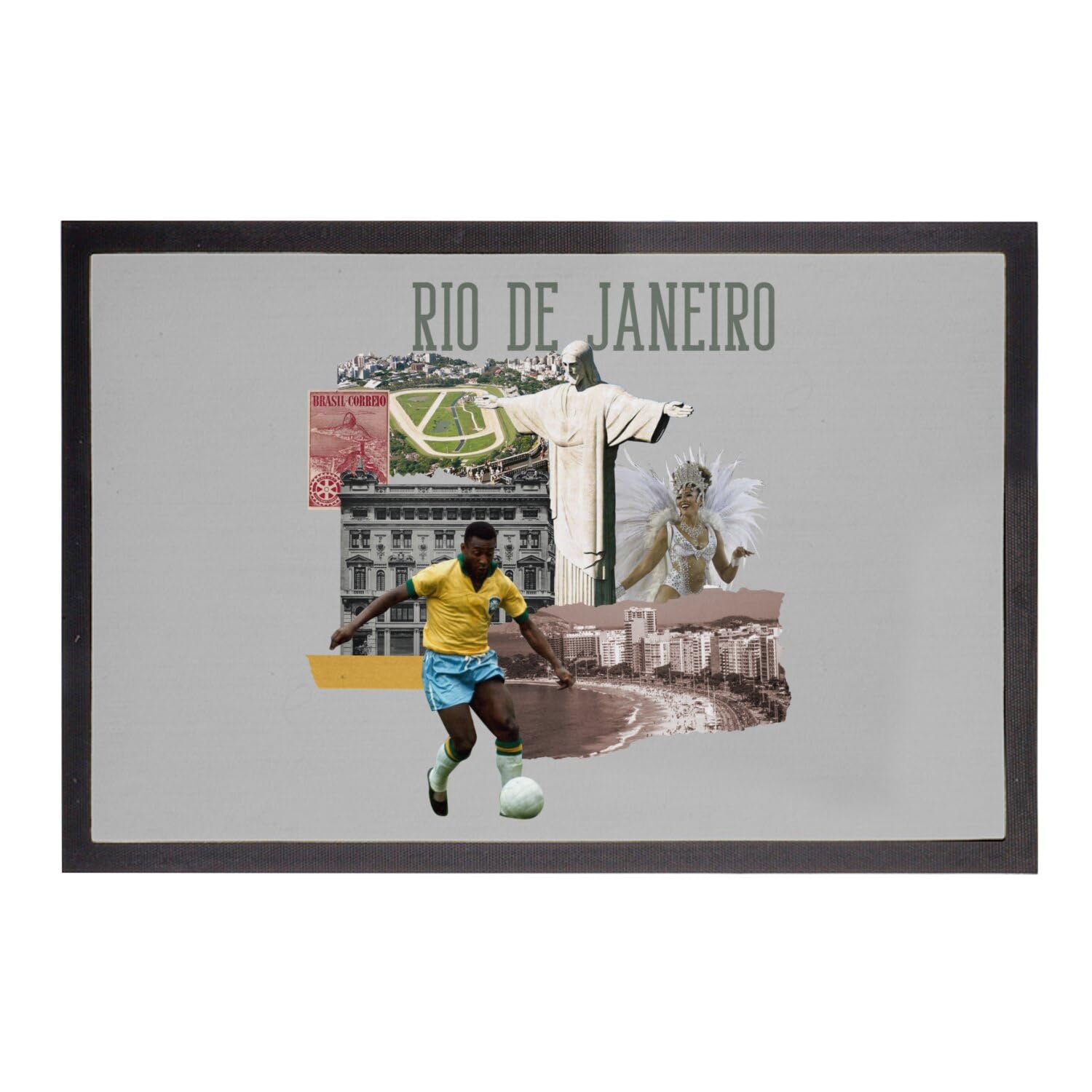 Paillasson gris Brésil voyage tapis entrée carnaval foot 75x50