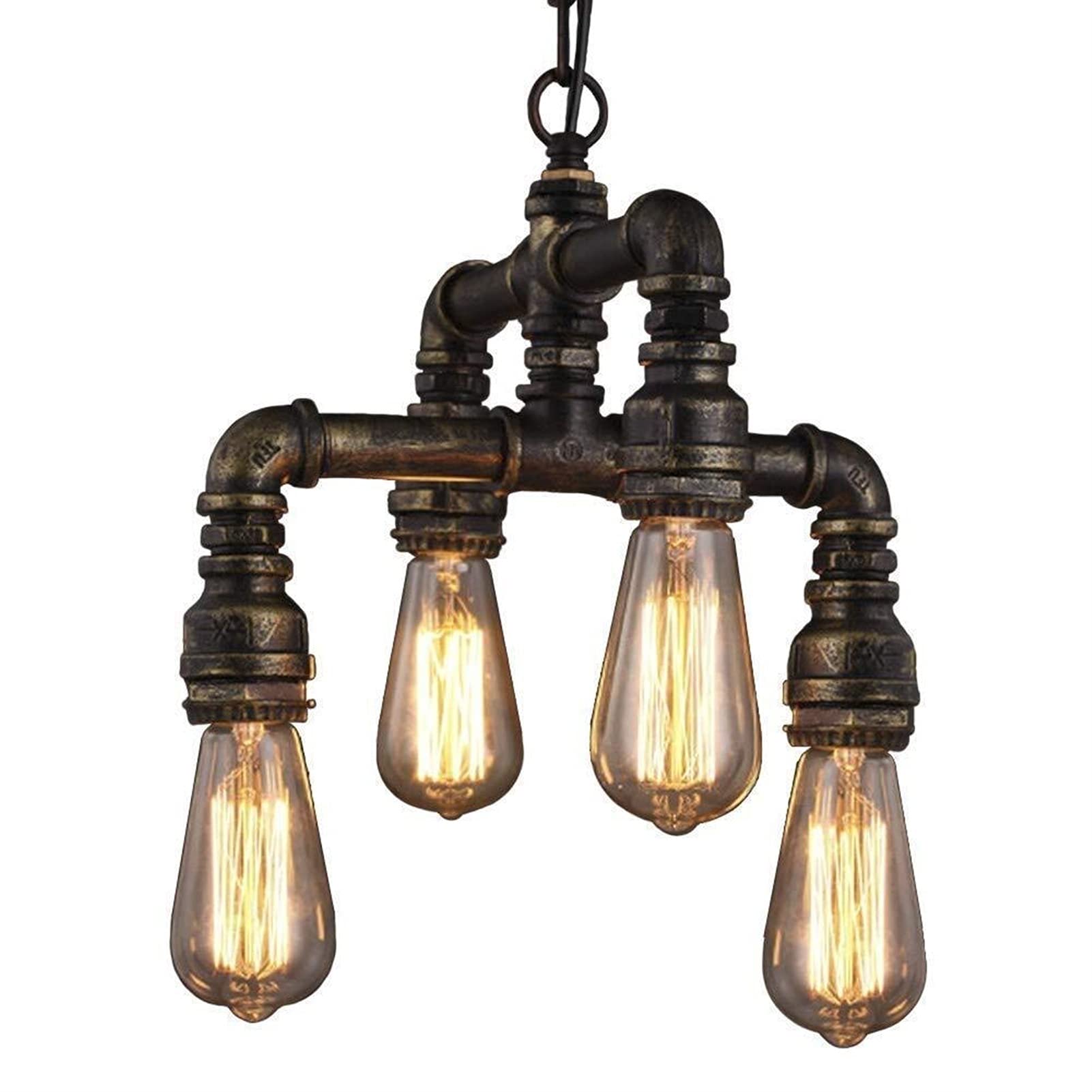Auoeer 4-Lights Hanging Fixture Ceiling Chandelier Lighting Pendant Lighting Wrought Iron Steampunk Water Pipe Retro Loft Hanging Lamp Fixture Industrial Vintage Farmhouse Restaurant E27