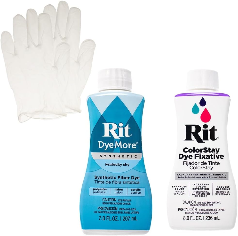 Rit Synthetic Liquid Dye with ColorStay Fixative Bundle – All in One Kit with Gloves to Reduce Color Bleed