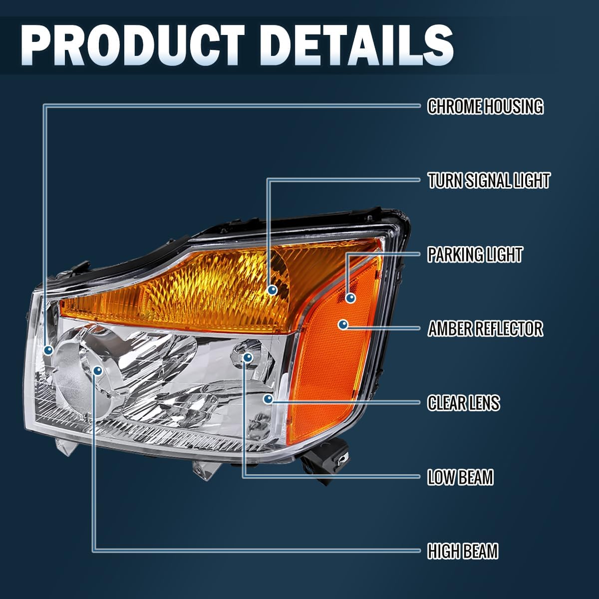 Ronnin - Fits 2004-2015 Nissan Titan Armada Replacement Headlights Assembly Pair | Chrome