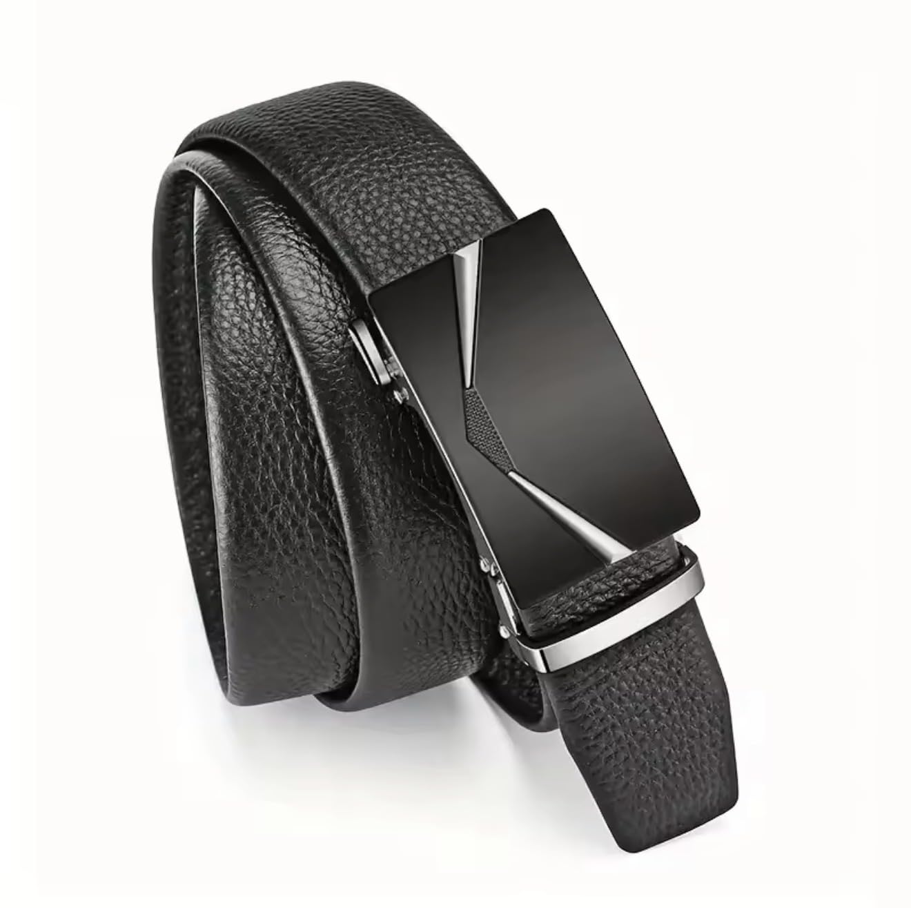 TJH Cinturón de cuero con trinquete para hombre con hebilla automática, ajustable (cintura de 28 a 44 pulgadas), cinturón sin agujeros