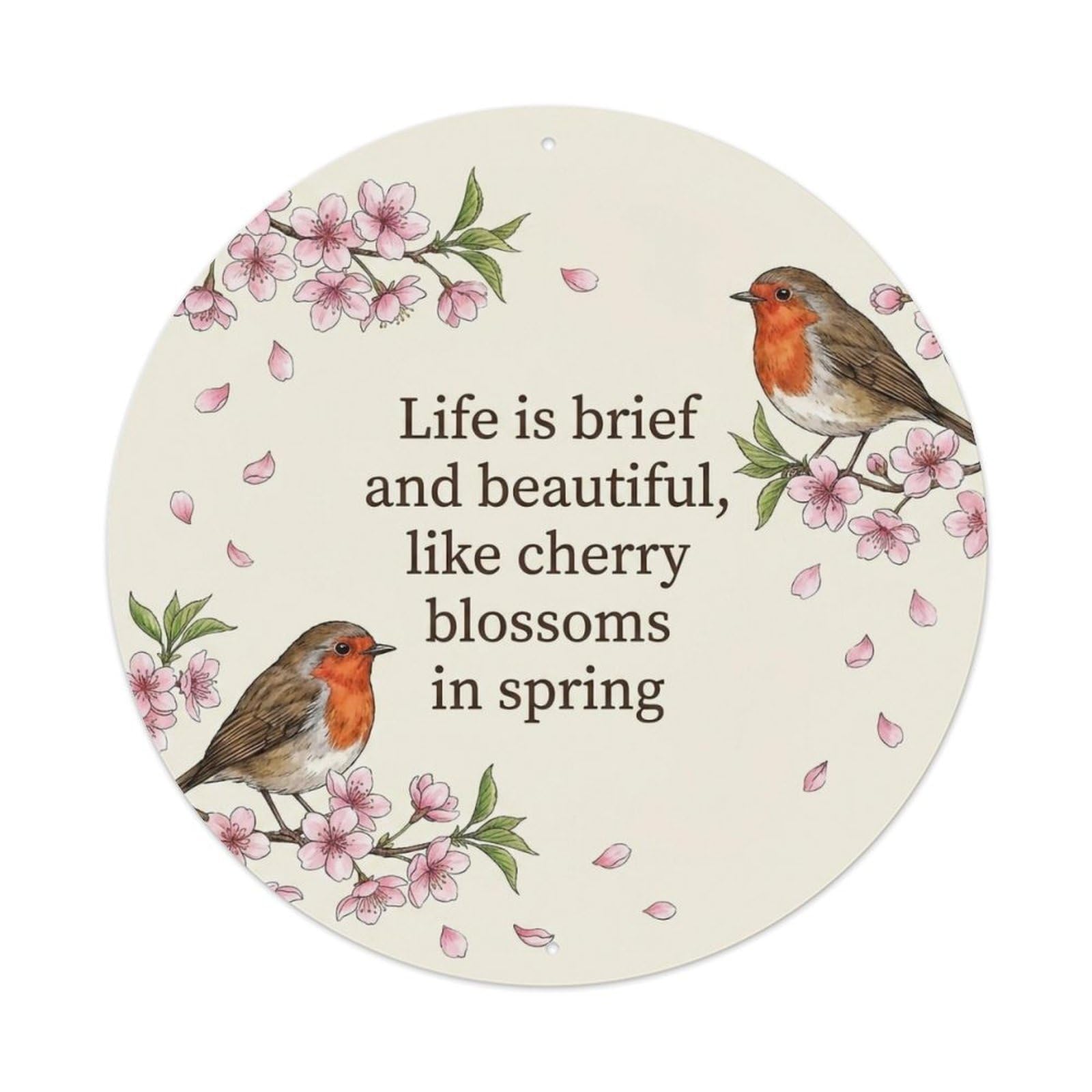 Metal Tin Sign European Robin Garden Sign Heaven Love Cherryblossom