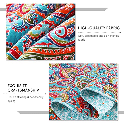 Travan 3-Piece Bedspread Quilt Set Oversized Reversible Quilted Bedding Cotton Coverlet Set With Shams, Gorgeous Floral Pattern, Queen Size #TOP4