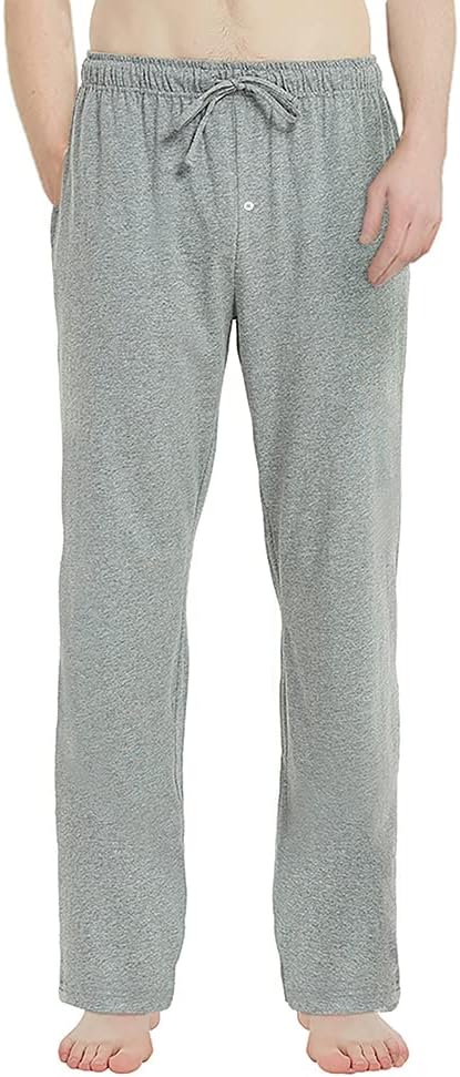 U2SKIIN Mens 100% Cotton Pajama Pants, Lightweight Soft Lounge Pant with Pockets Sleep Pj Bottoms for Men Light Grey Mel. X-Large