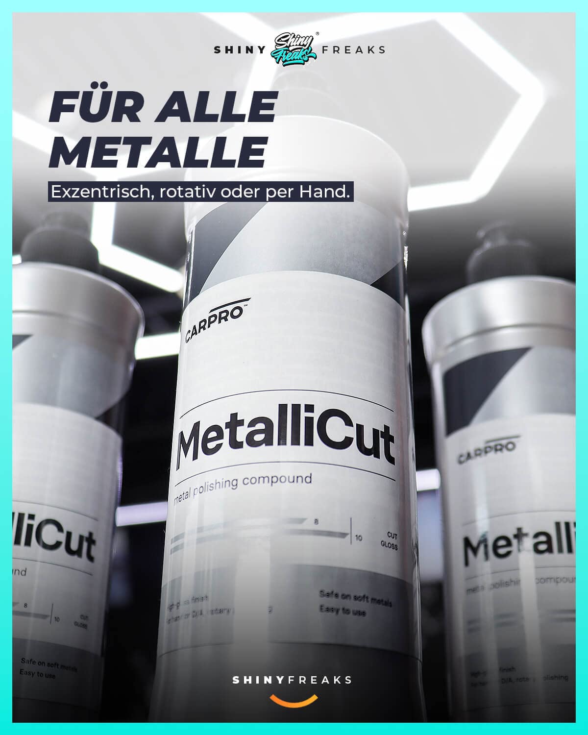 Autopolitur Set: CarPro Metallicut Metallpolitur (500g) - Gründliche Reinigung von Edelstahl, Aluminium, Chrom, Kupfer, Silber - verleiht Auspuff, Kühlergrill, Zierleisten strahlenden Glanz | 5-teilig