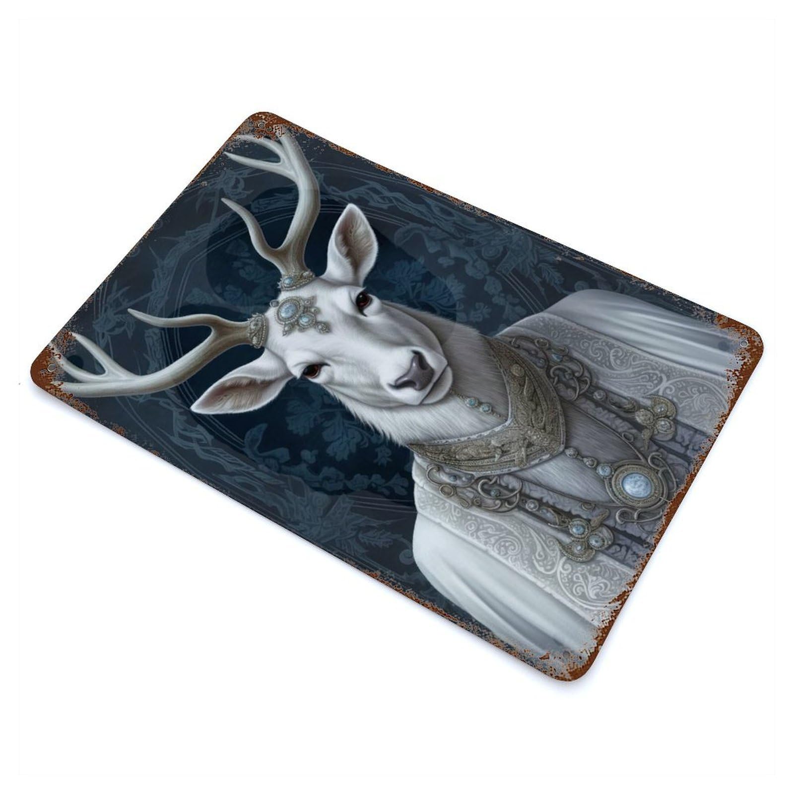 Garage Style Fantasy White Deer Stag Rusty Metal Tin Sign 11.8"x7.9", Farmhouse Wall Decor for Bar And Workshop