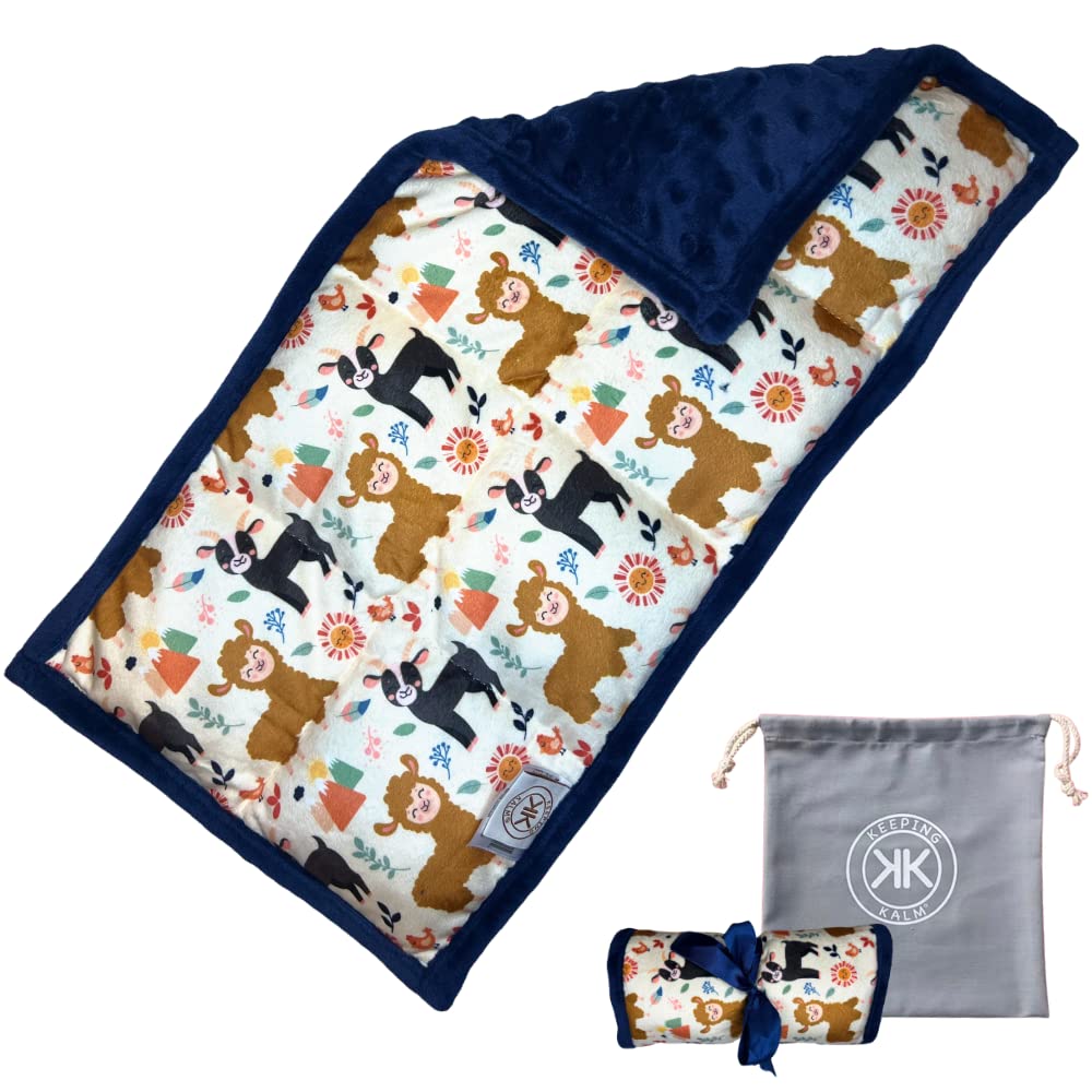 3.5 lb Weighted Microwavable Heating Pad,  Pad, Weighted Lap Pad for Kids, Fidget Sensory Textured Lap Blanket, Social Emotional Support Calming Accessory (Navy Blue Llama/Goat)