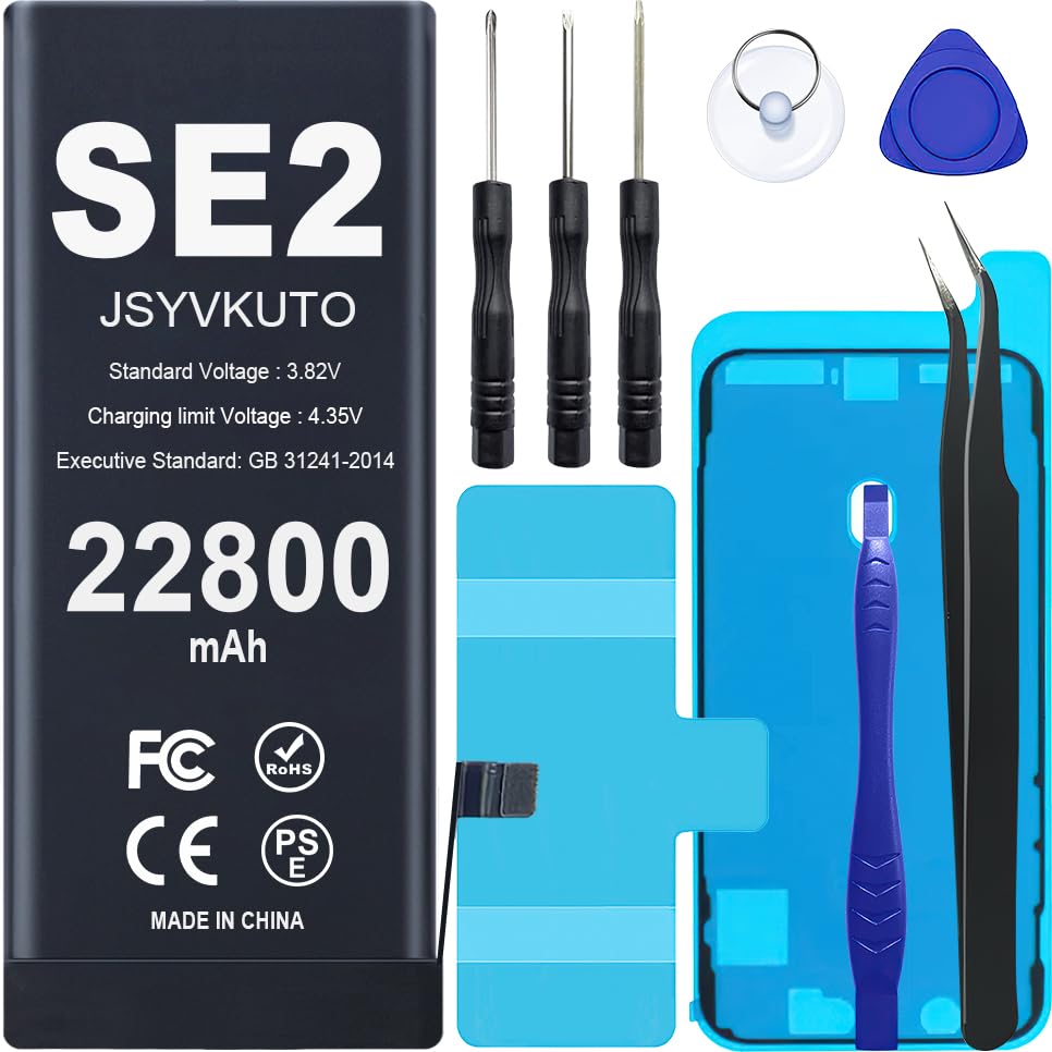 JSYVKUTO 22800mAh Battery for iPhone SE2(SE 2020 2nd Generation) [Upgraded] New 0 Cycle Higher Capacity Replacement Battery for iPhone SE 2020 with Full Set Repair Tool Kit Model A2275 A2296 A2298