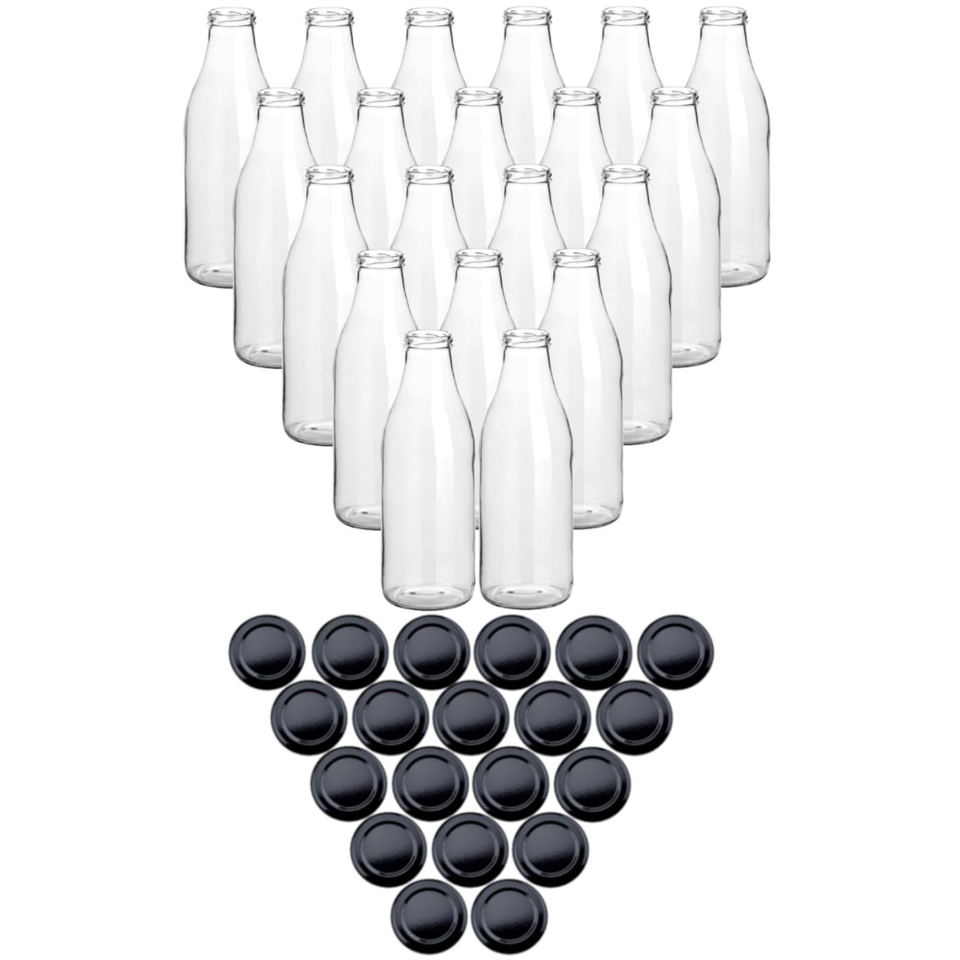 gouveo Set van 20 sapflessen 1000 ml met zilveren schroefdop - grote glazen fles 1 liter met TO48 dop - lege fles om te vullen (SF1000S