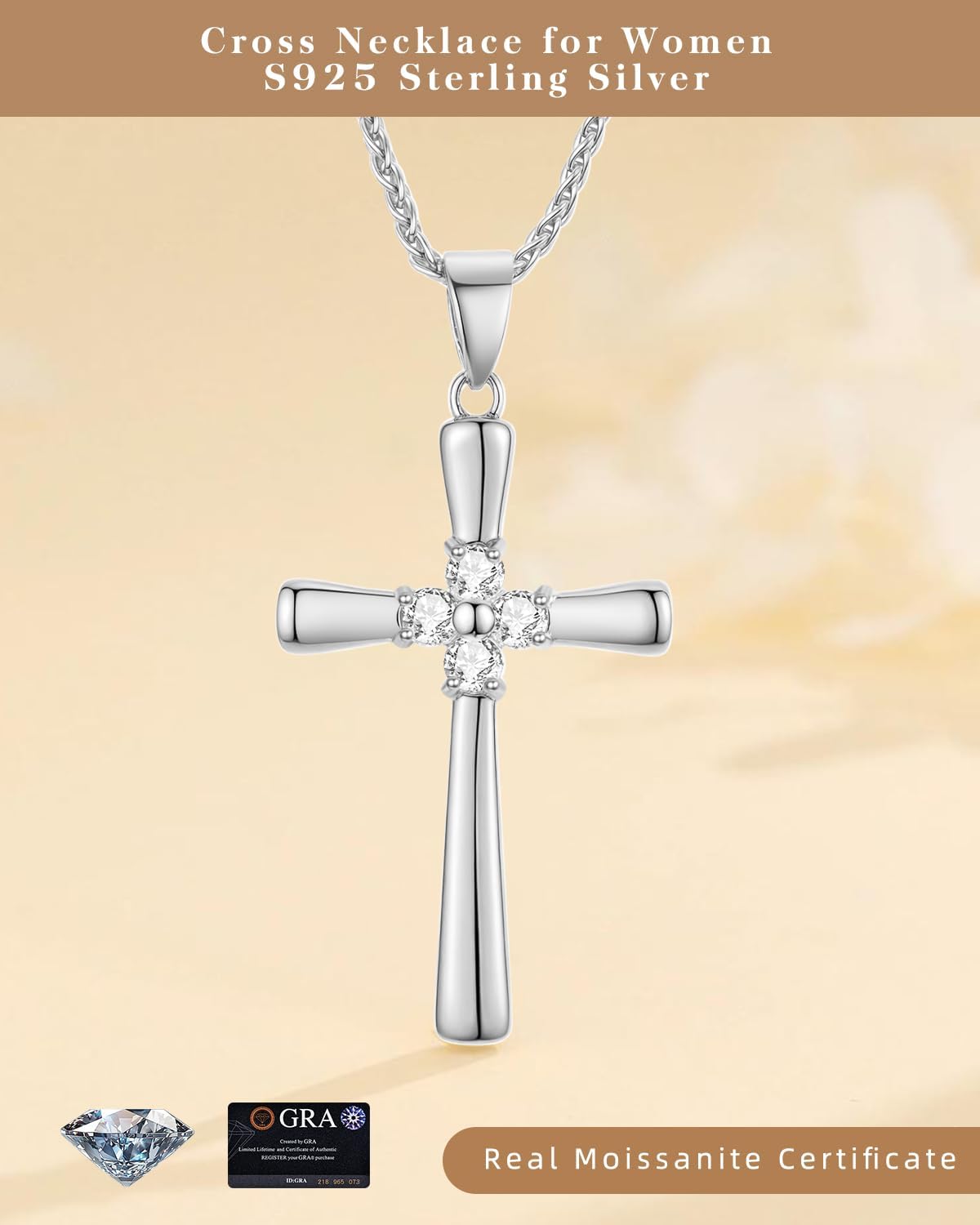 1CT Moissanite Cross Necklace for Women Wife, 18K Gold Filled or Sterling Silver Cross Pendant Chain Jewelry,Anniversary Birthday Gifts for Women Wife Her with LED Light-Up Gift Box and Gift Card