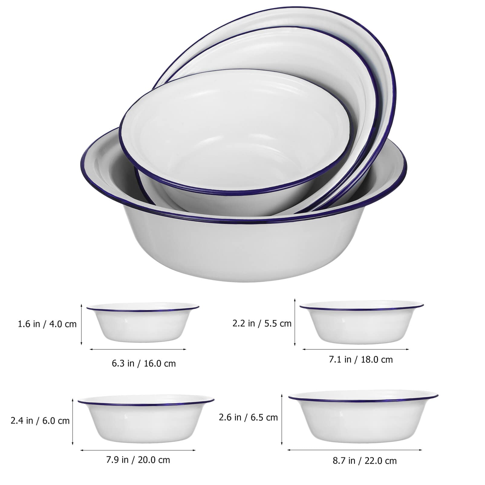 Luxshiny Emailleschalen Set 4 Stück Rund 6.30In Unzerbrechliche Emaille Servierschalen Mit Rand Für Küche Salat Obst Müsli Schüsseln Stapelbar Leicht Zu Reinigen