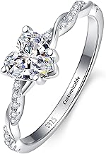 1.25ct Womens Heart Promise Ring, 925 Sterling Silver Heart Cut Created Emerald/Sapphire/Amethyst/Ruby/Cubic Zirconia/Opal Twisted Vine Engagement Ring for Women Size 5-10