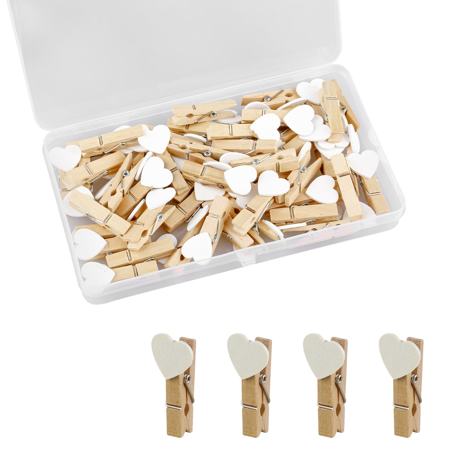 Wellrun White 50 Pcs Heart Wooden Pegs,Mini Photo Clips,Decorative Clothespins For Wedding,Diy Crafts,Card Display,Photo Hangers,Gift Packaging,3.5Cm