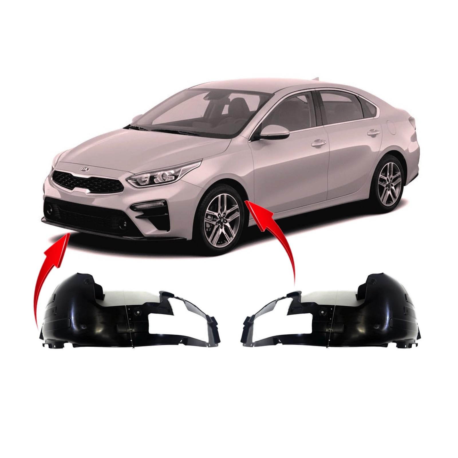 FitParts Compatible With Front Left & Right Driver & Passenger Set Pair Fender Liner Kia Forte 2019-2022 Sedan Hatchback. New, Plastic & Ready to Install. KI1248159 KI1249159