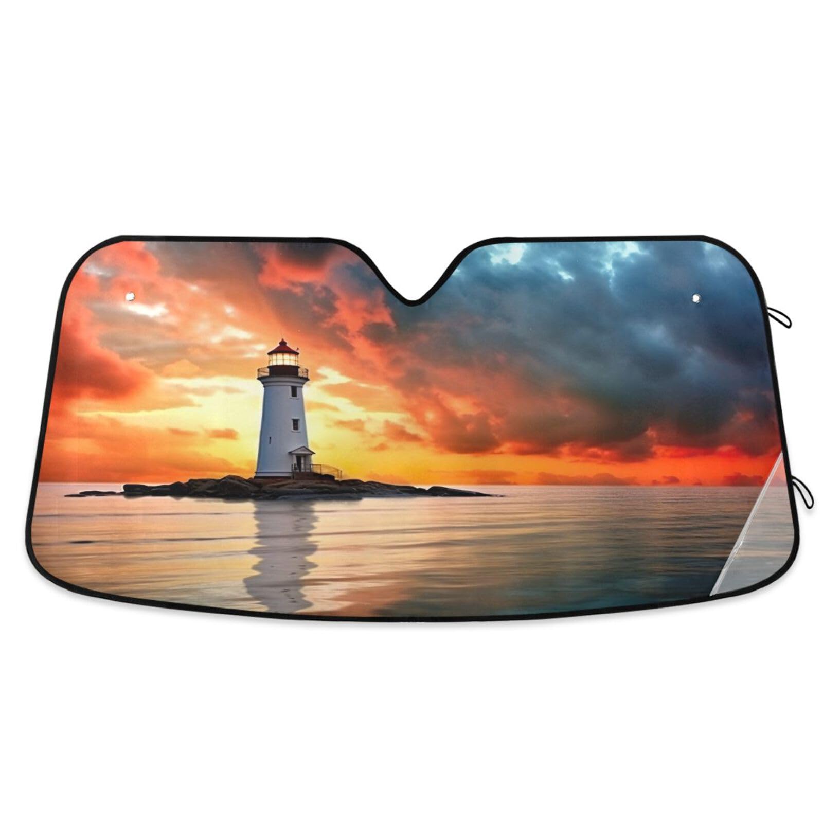 Flradish Lighthouse Car Front Windshield Sun Shade,Foldable Sun Visor Protector for Car Blocks UV Rays Keeps Your Vehicle Cool 55x27.6 Inch