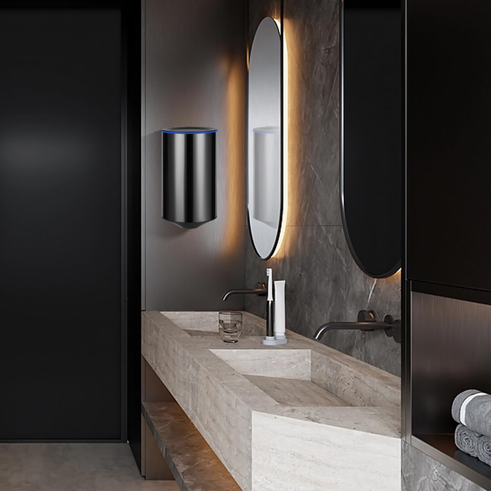 QL Asciugamani Elettrico,Asciugamani Elettrico Bagno Automatico con Fotocellula,Compatto ad Alta velocità Asciugamani,a Parete,Nero in Acciaio Inossidabile 1000W