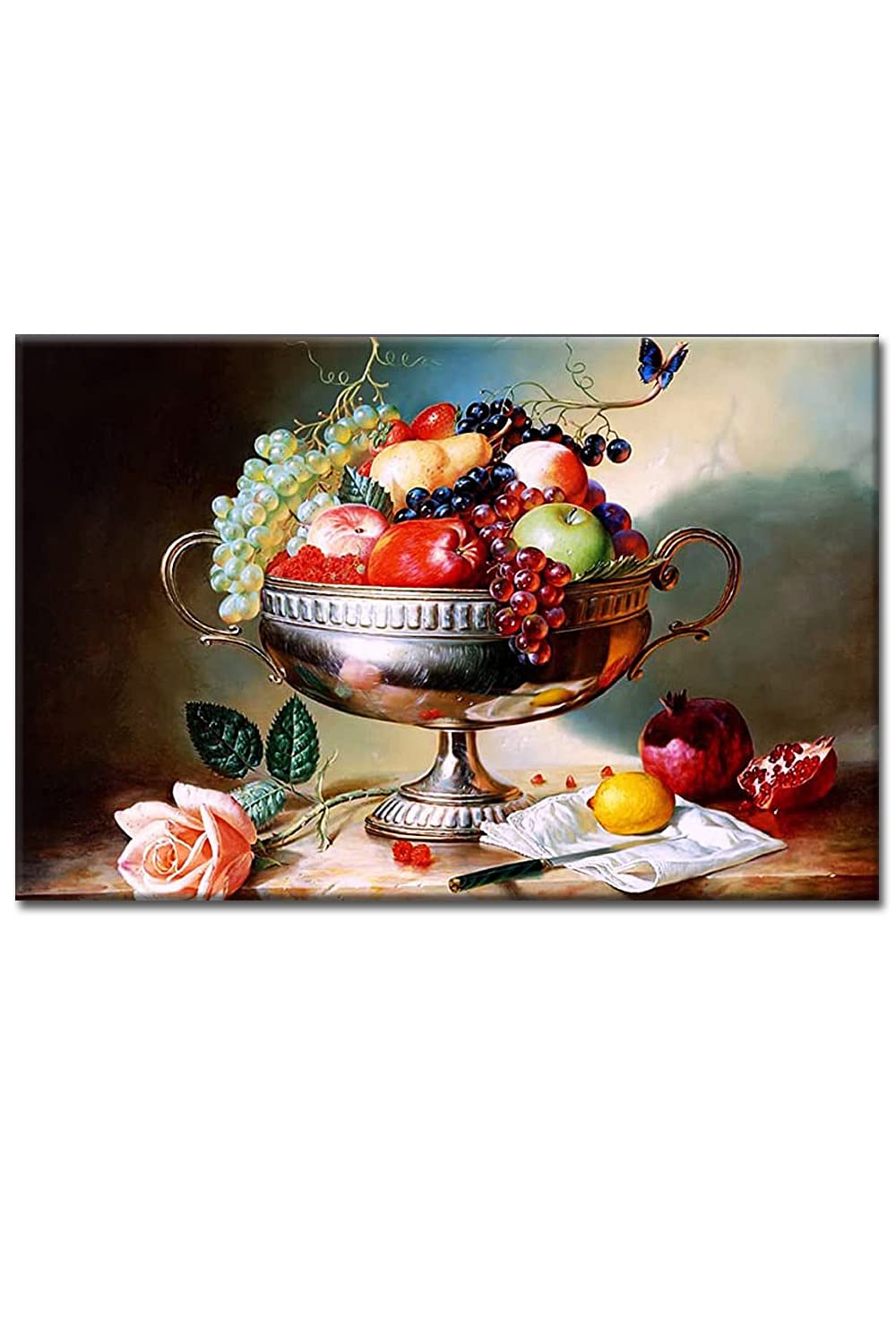 Talya Art Mixed Fruits And A Pink Rose on Canvas Wall Room Decor For Living Rooms Bedrooms Game Rooms Entertainment and Family Rooms - Perfect for Kitchen (13.5x19.5)