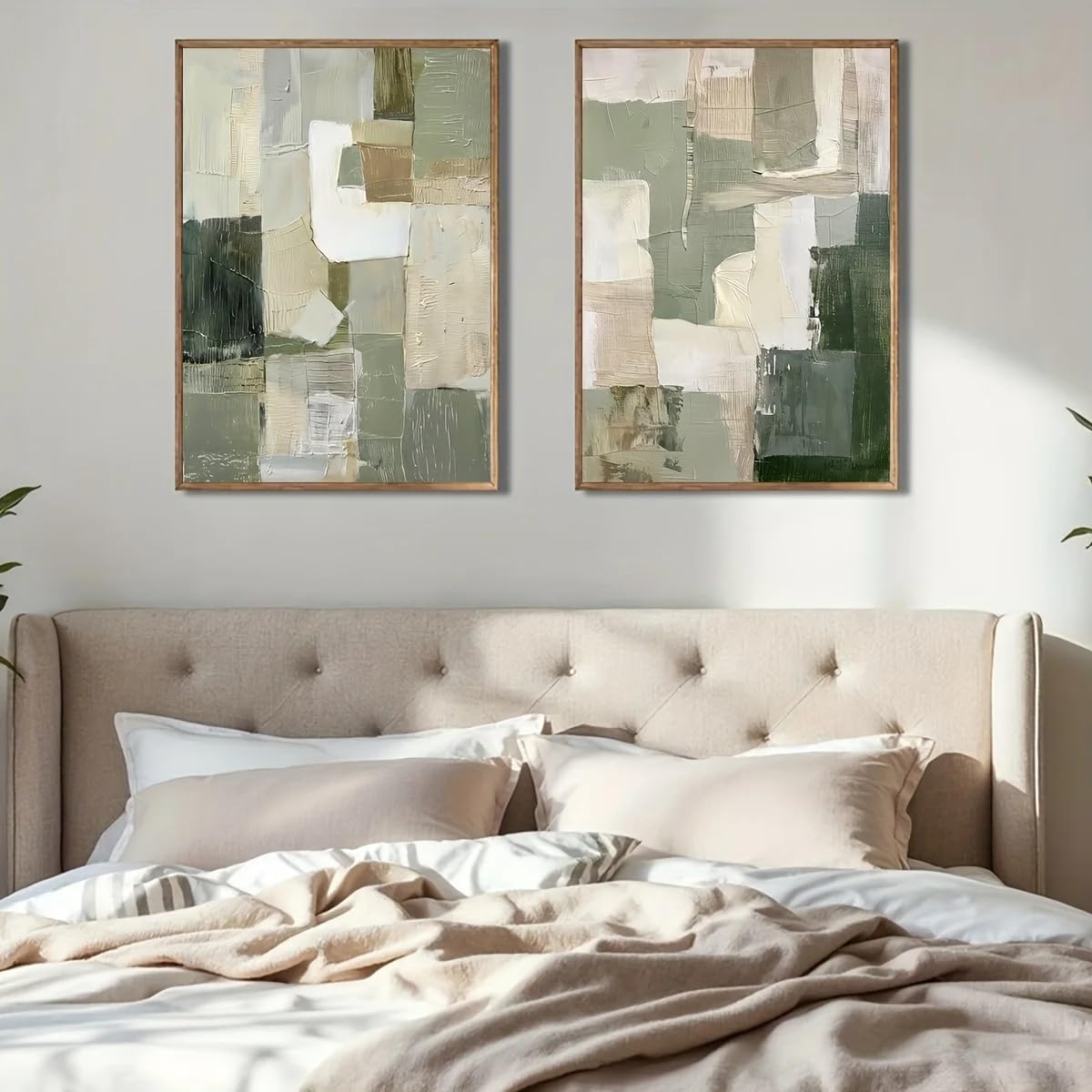LMYSXAOZ Sage Green Abstract Geometric Canvas Print Painting Minimalist Landscape Wall Art Poster for Living Room Home Decoration(60x90cm-2Pcs)