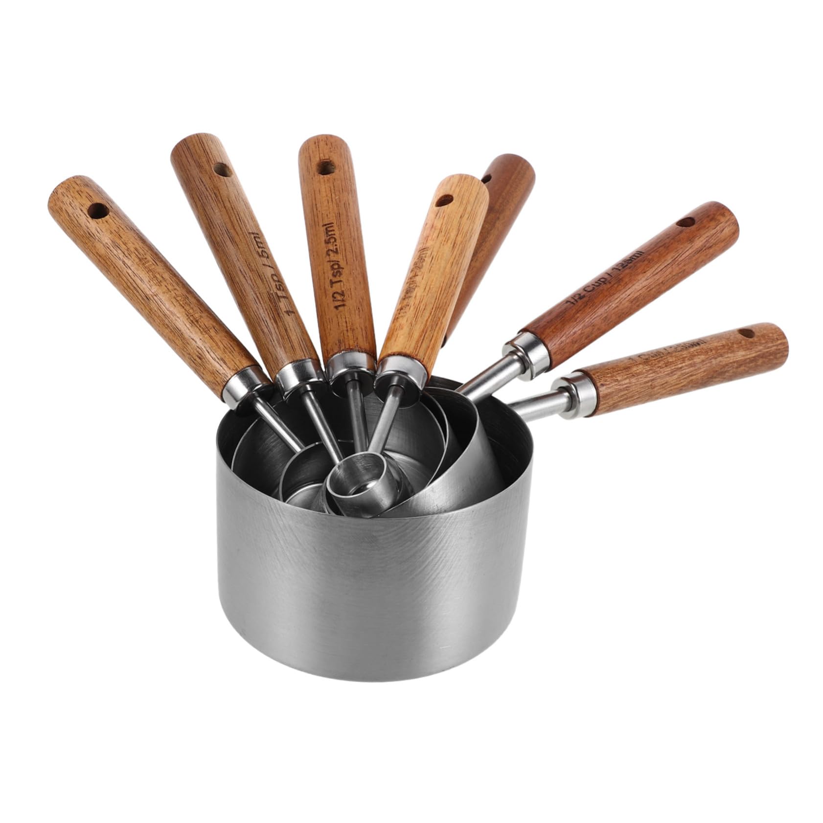 Cuillères et Tasses à Mesurer Poignée en Bois Set de 8 en Acier Inoxydable et Entretien Facile Mesures Précises Pâtisserie Professionnelle