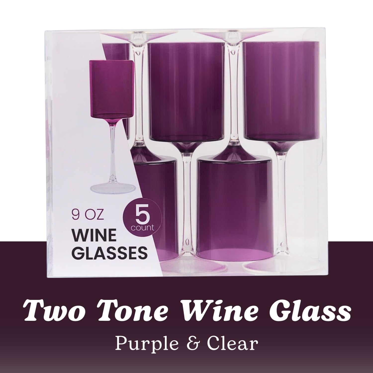 Amazon.com | Purple & Clear Two-Tone Wine Glass Set - 9 Oz (5