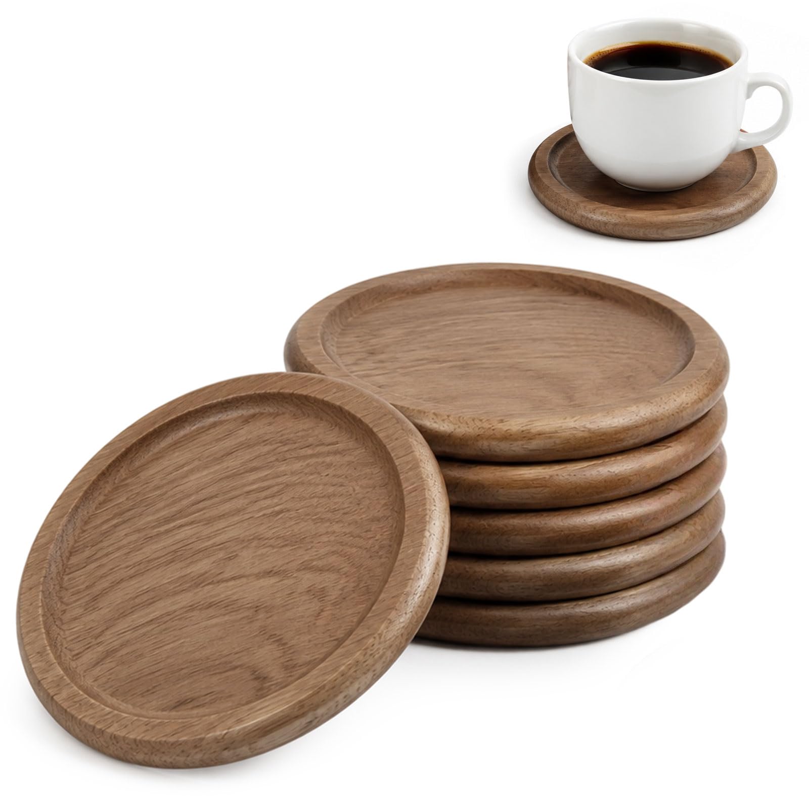 Sukizifa Wooden Coasters, 6 Round Drink Coasters 9 cm
