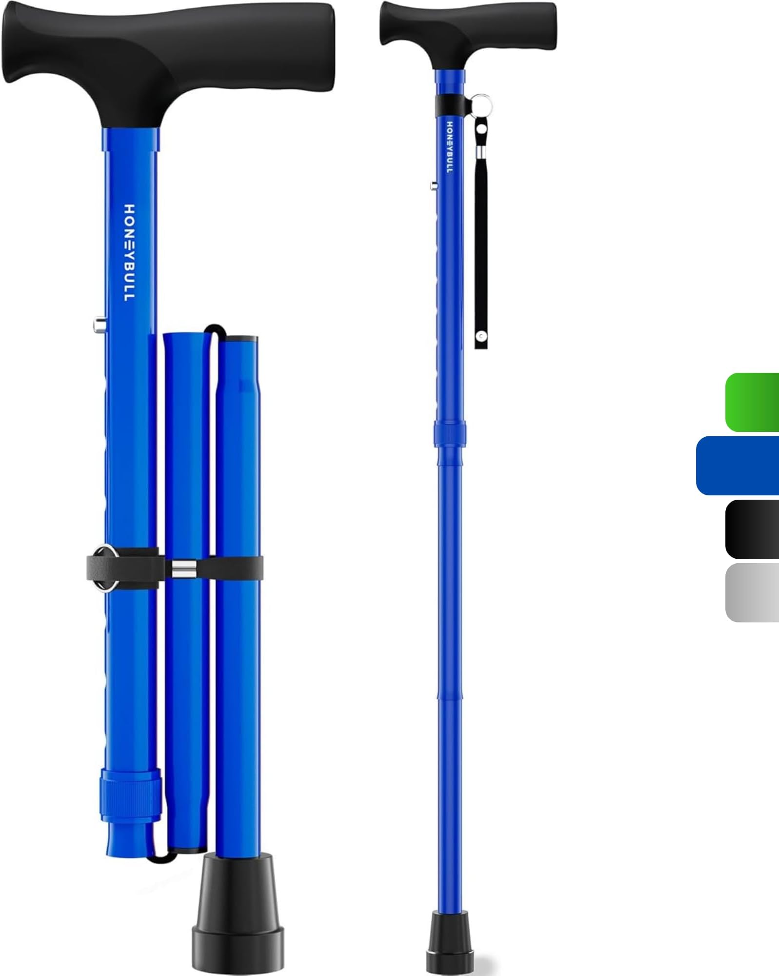 HoneyBull Walking Cane | Single Tip Canes for Men & Women, Foldable, Adjustable, Heavy Duty Up to 250 Pounds, with Travel Bag, Walking Canes for Seniors