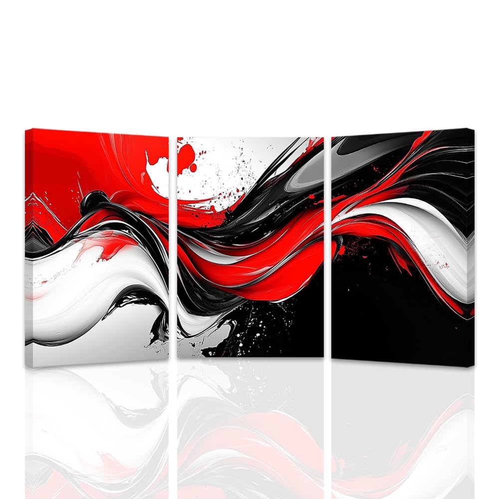LMYSXAOZ Large Red Abstract Framed Wall Art 3 Piece Black and Grey Pictures Decor Living Room Artwork Framed(Black,20.00"x28.00"x3Pcs)