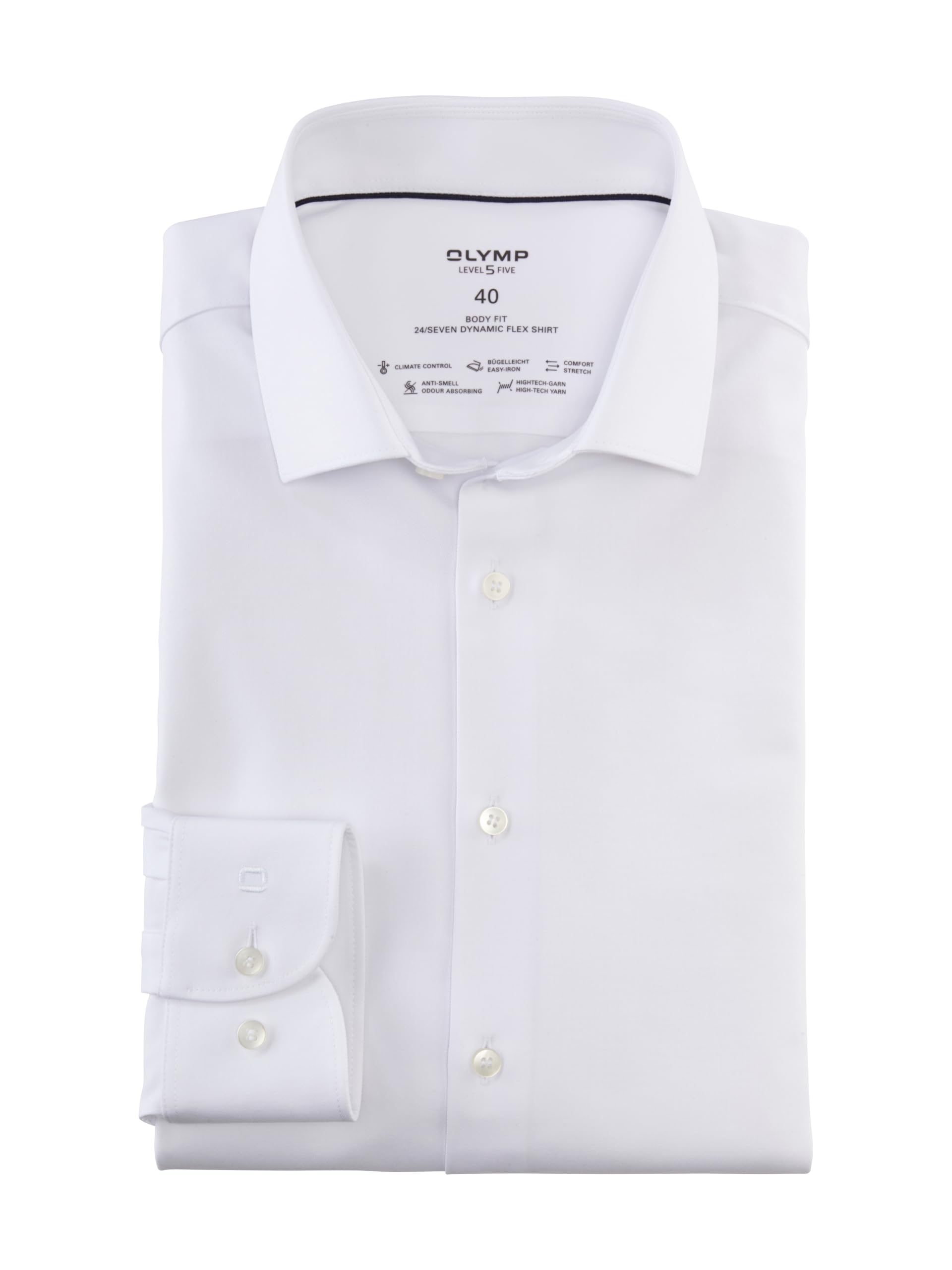 OLYMP Level Five 24/Seven Men's Long-Sleeved Business Shirt, Twill, Body Fit, Modern Kent, White 00, 17