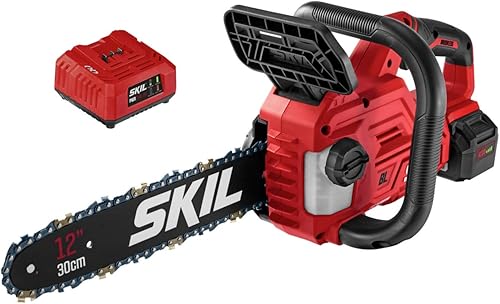 SKIL PWR CORE 20 Kit de motosierra ligera de mano sin escobillas de 20 V 12 pulgadas con tensión de cadena sin herramientas y lubricación